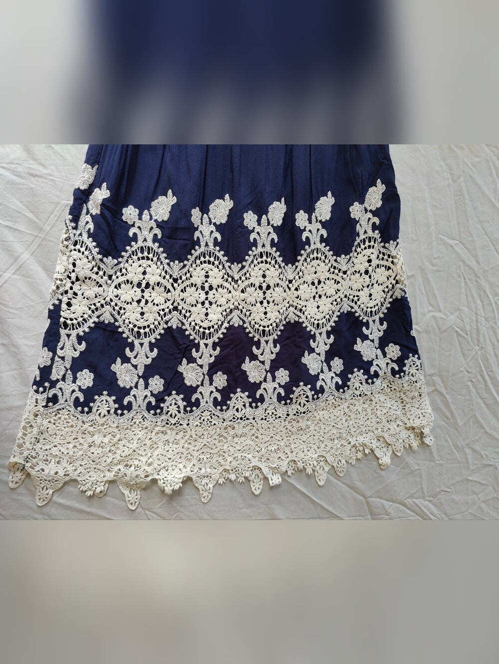 Vintage Y2K A. Calin Navy Blue Boho Embroidered Lace Trim Cami Sundress Size S - Picture 5 of 10
